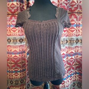 Brown I.N.C. Sheer Lace Renaissance Style Short Sleeve Top with Cami Size Small